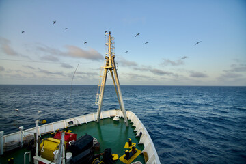 Bow of a cable ship at sea