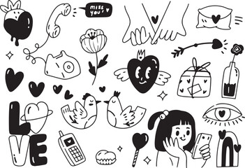 mother’s day doodle illustration, hand drawn mom and baby line art, love heart family clipart, black and white mother's care sketch, motherhood cartoon art

