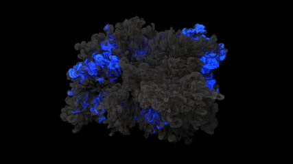 Isolated Dense billowing Grey Smoke with Some Blue color parts of the End of Magical Blast on a black Background