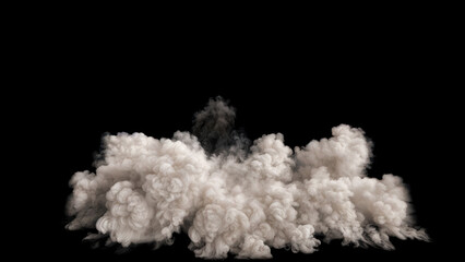 Large plume of dense and billows smoke or steam on a black background