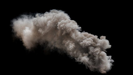 Large and dense Plume of mostly White Smoke spreading and billowing outwards with lots of turbulences on a Black Background