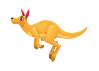 Cartoon funny jumping kangaroo animal character. Adorable marsupial animal, australian nature mammal with pouch isolated cartoon vector personage. Cute wallaby kangaroo jumping and hopping character