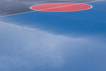 Basketball court field after rain. Abstract background. Part of the frame