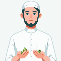 image of a man dressed in Muslim clothing with a simple and minimalist flat design using a white background