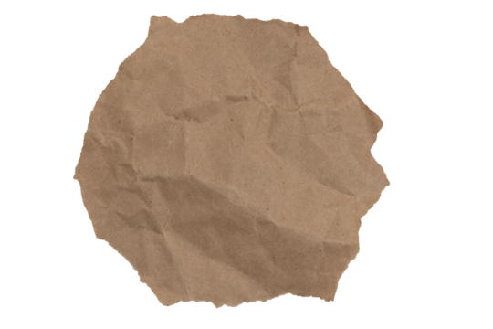 Brown butcher paper ripped and crumpled circle isolated on white