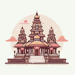 image of a monastery with a simple and minimalist flat design using a white background