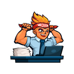 Office Workers Wear Headbands to Fire Up Their Spirits While Working Cartoon Illustration Vector