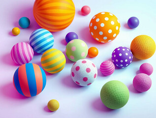 Fototapeta premium Colorful Patterned Spheres Collection - Digital Illustration of Striped, Dotted & Textured Orbs on Light Background