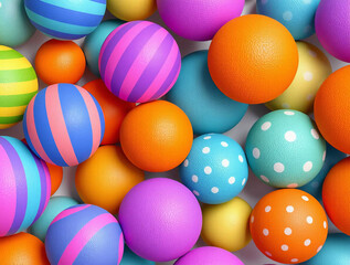 Obraz premium Colorful Patterned Spheres Collection - Digital Illustration of Striped, Dotted & Textured Orbs on Light Background