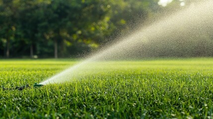 Sprinkler watering lush green lawn