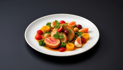Colorful Fresh Fruit Salad with Grapefruit, Mint, and Vibrant Seasonal Ingredients on White Plate