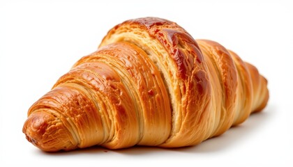 Freshly Baked Golden Brown Croissant Pastry Isolated on White Background