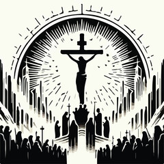 image of Jesus and the cross with a simple and minimalist flat design using a white background