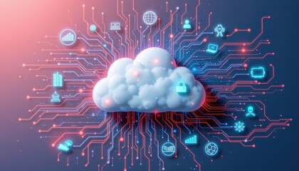 Modern Cloud Technology Concept with Data Connections and Digital Icons Representing Innovation