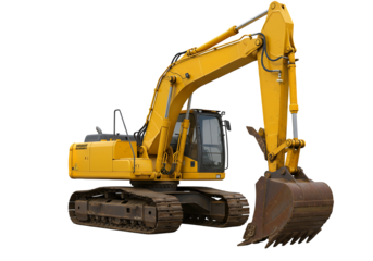 Full shot of a yellow excavator.