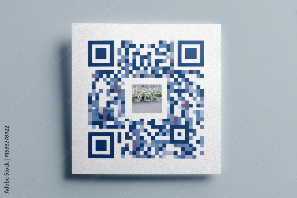 Aufkleber qr code with flowers in the center, representing modern technology and springtime renewal, suitable 