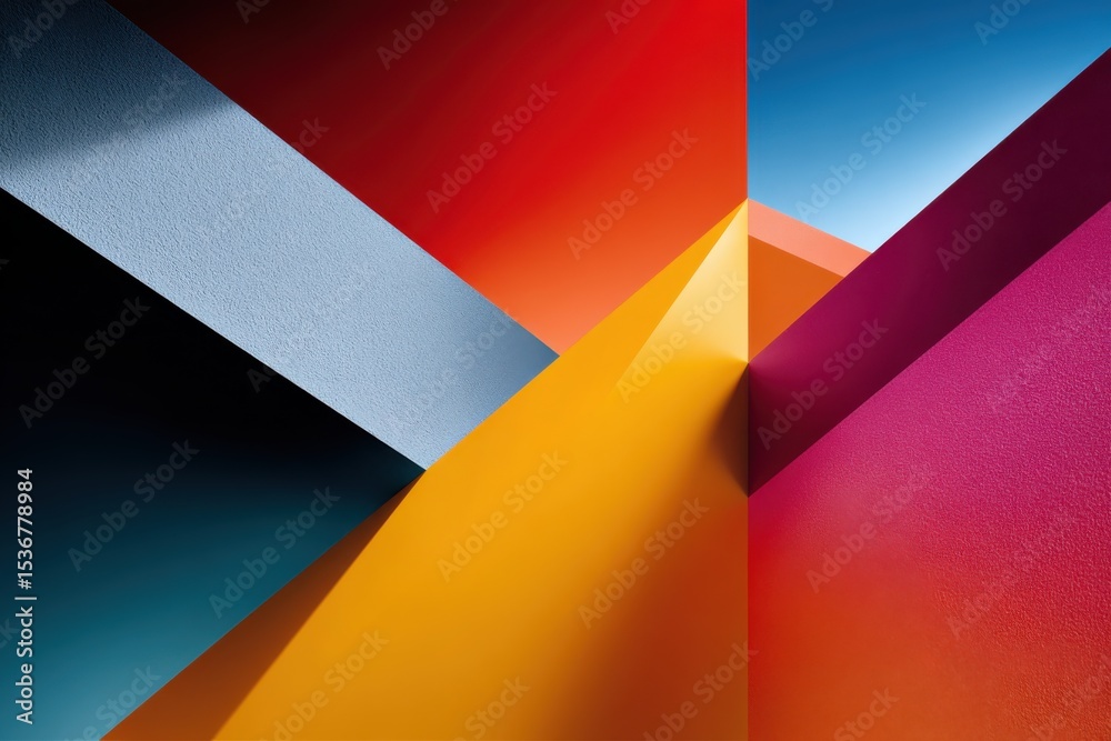 Poster Abstract Geometric Forms in Vivid Colors, Symbolizing Creative Solutions and Modern Design Trends in Architecture and Technology : Generative AI