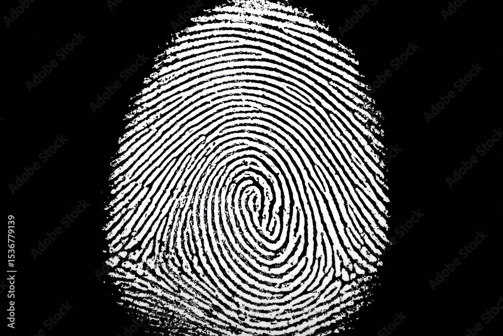 Aufkleber Close-Up of Fingerprint on Black Backdrop, Symbolizing Identity Verification and Security Solutions, Ideal for Biometric Technology : Generative AI