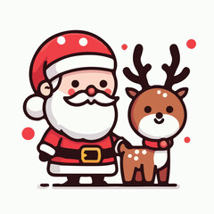 image of santa claus and reindeer with simple and minimalist flat design using white background