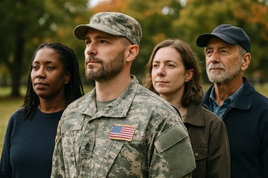 Diverse group honoring veterans. - Powered by Adobe