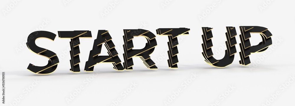 Poster modern 3d rendering of the word startup. ideal for business, technology, and innovation concepts.