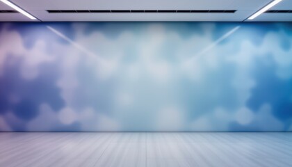 Soft Blue Abstract Background with Clouds and Light Reflections in a Modern Indoor Space