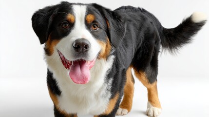 Happy Bernese Mountain Dog Portrait on White Background, Symbolizing Loyalty and Pet Adoption : Generative AI