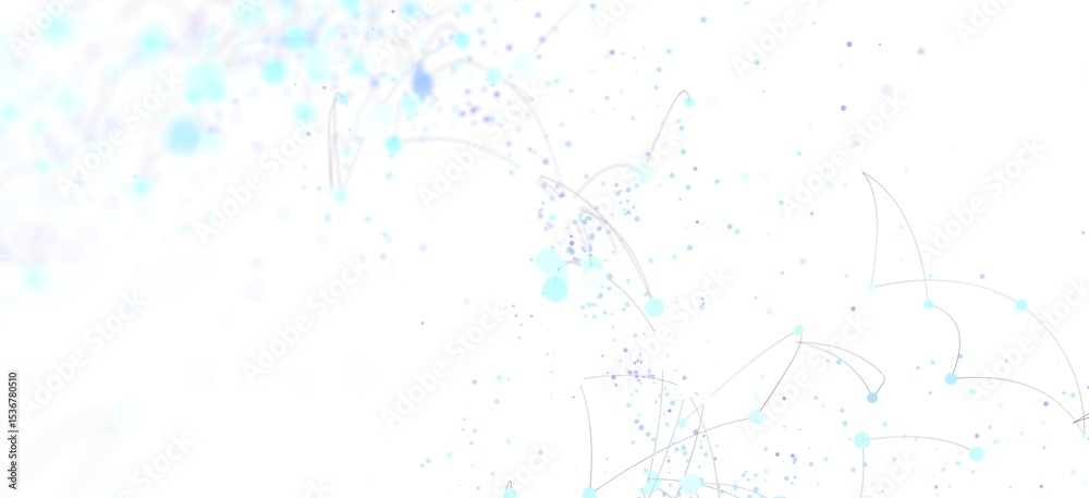 Poster digital art depicting a network connection with light blue dots and lines on white background.