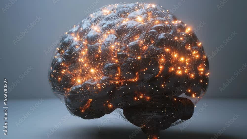 Aufkleber a human brain model with glowing neural connections, representing active synapses and brain activity