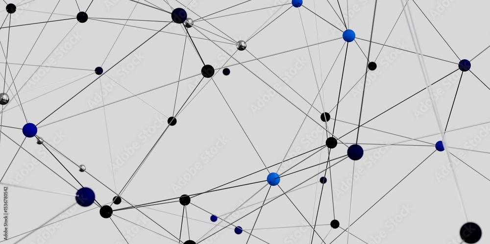 Poster Stock photo of an abstract network connection with nodes and lines. Ideal for technology, communication, and global concepts.