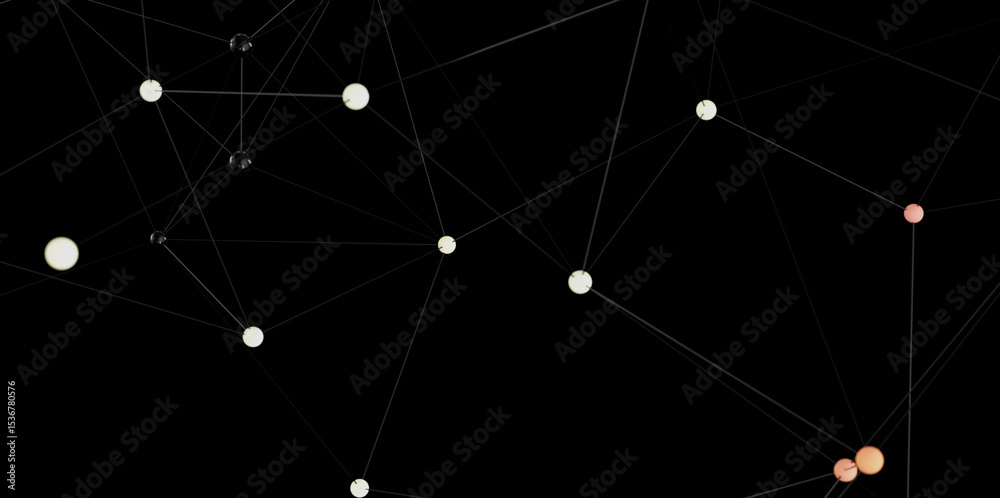 Poster Image of connected dots and lines representing network, technology, or connection.