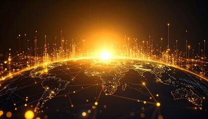 Obraz premium Glowing earth surrounded by a network of lines illustrating abstract global technology concepts