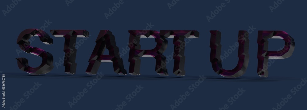 Poster abstract 3d rendering of the word 'startup'. perfect for business, technology, and innovation concep