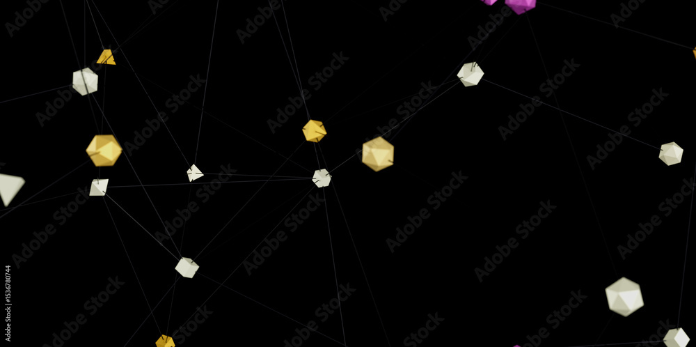 Aufkleber Digital network connection, abstract background with glowing polygons. Ideal for technology, communication, and connection concepts.