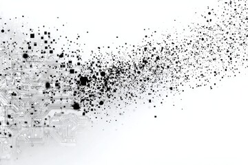 Obraz premium Circuit Board and Particles Against White Backdrop, Representing Digital Transformation and Technological Advancement, Ideal for Innovation and Engineering : Generative AI