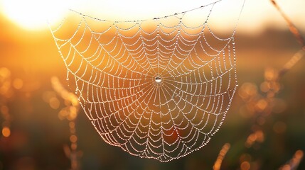 Dew-kissed spiderweb at sunrise (1)