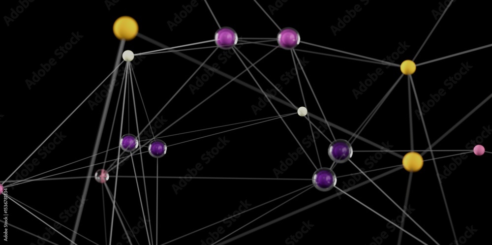 Poster 3d render of interconnected spheres, representing network, connection, or communication.