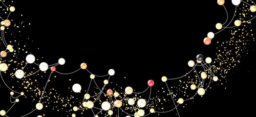 Abstract background image featuring interconnected colorful spheres and golden glitter, perfect for...