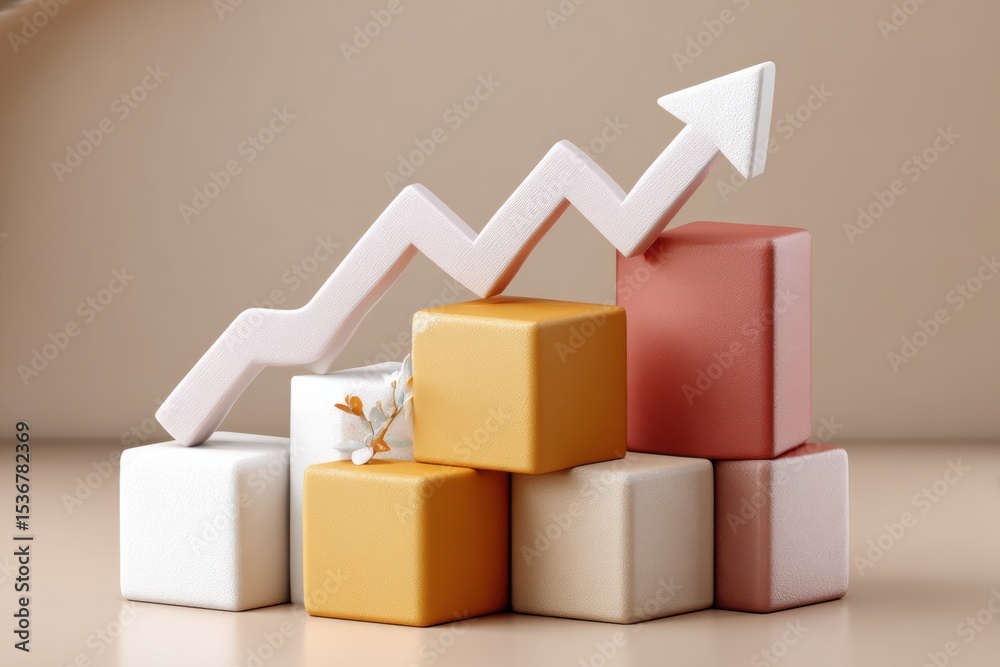 Poster Rising Bar Graph With Arrow on Blocks, Symbolizing Financial Growth and Business Development, Perfect for Investment and Economic Forecasts : Generative AI