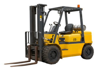 Full shot of a bright yellow forklift