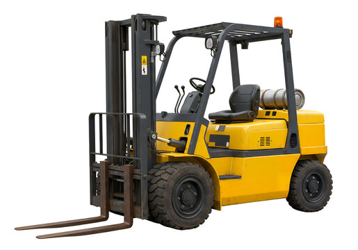 Full shot of a bright yellow forklift