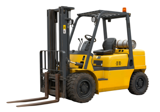 Full shot of a bright yellow forklift