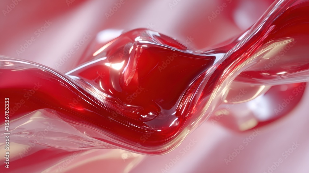Poster abstract red fluid shape with glossy surface, ideal for modern tech presentation backgrounds and inn
