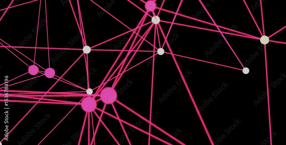 Poster Pink and white nodes connected by lines on a black background.  Perfect for technology, network, or connection concepts.