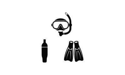 Snorkeling and diving equipment set isolated against a clean white background for design use