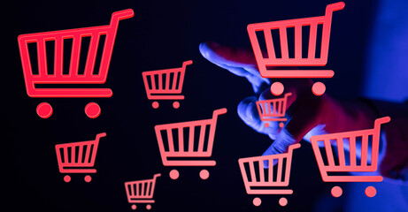 Shop online!  E-commerce, digital shopping carts, online retail, buy now.