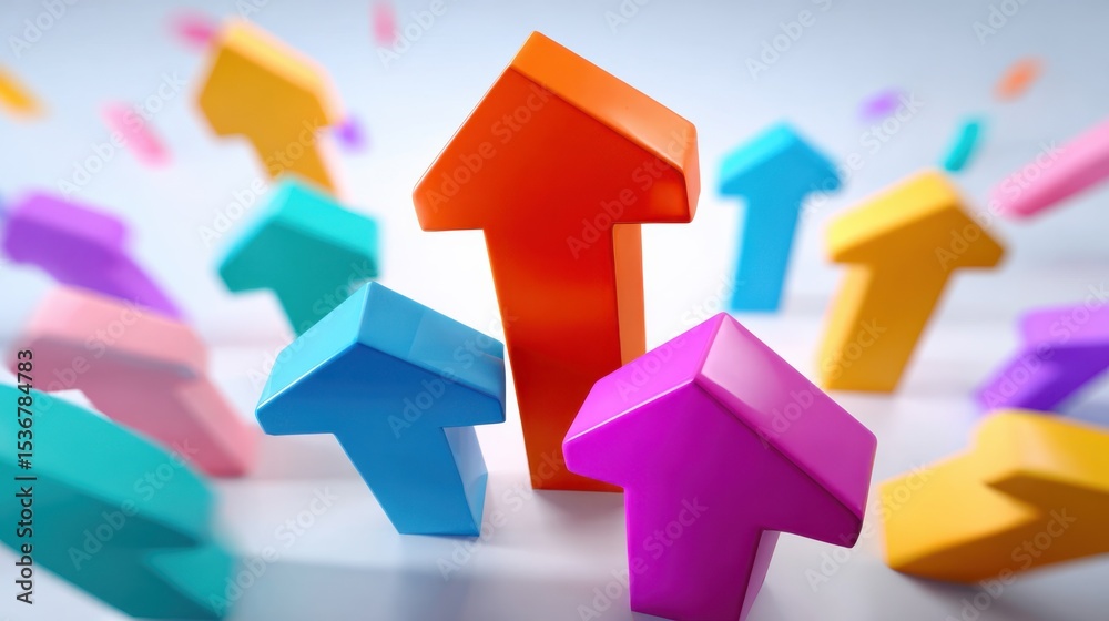 Poster colorful arrows pointing upward on white background, representing business growth and career develop