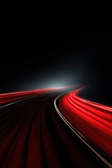 Abstract Red Light Trails on Dark Curve, Symbolizing Speed, Innovation, and Automotive Industry Progress : Generative AI