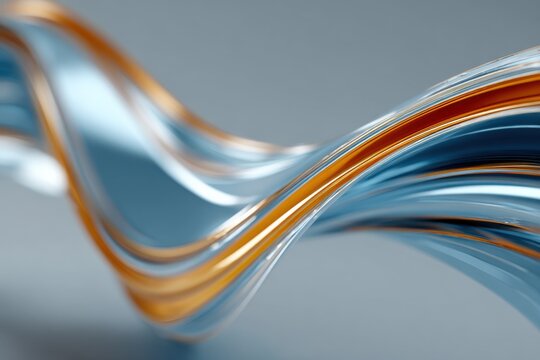 Abstract Wavy Blue and Gold Ribbon Design, Ideal for Highlighting Innovation and Digital Transformation in Business Presentations or Marketing Materials : Generative AI