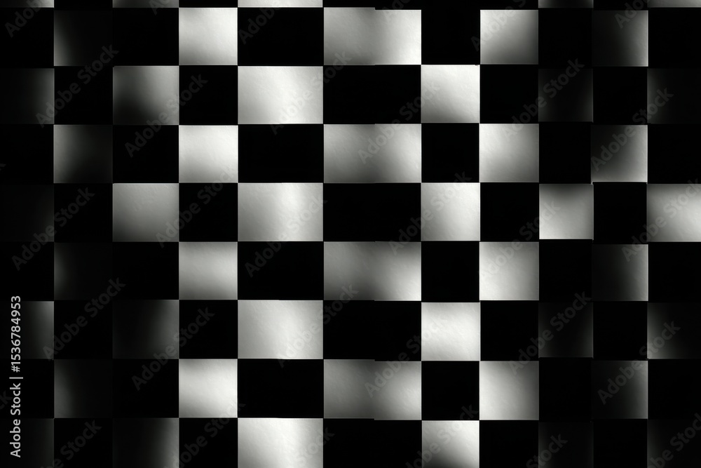Poster Abstract Black and White Checkerboard Pattern With Metallic Texture, Useful for Backgrounds and Visual Communication Projects : Generative AI